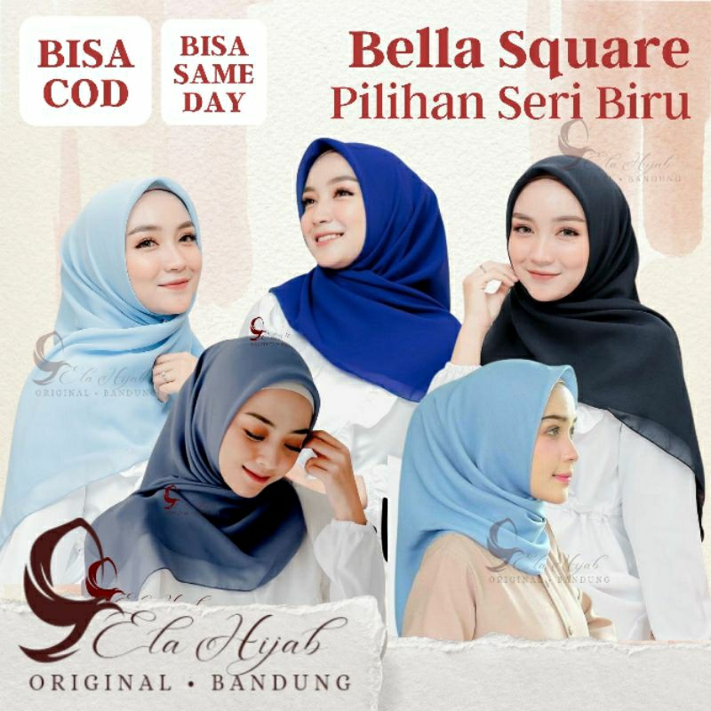 [ COD ] Bella Square TERBATAS DENIM BIRU BCA BIREL TURQISH AQUAMARINE NAVY  Hijab Segiempat ( BISA G