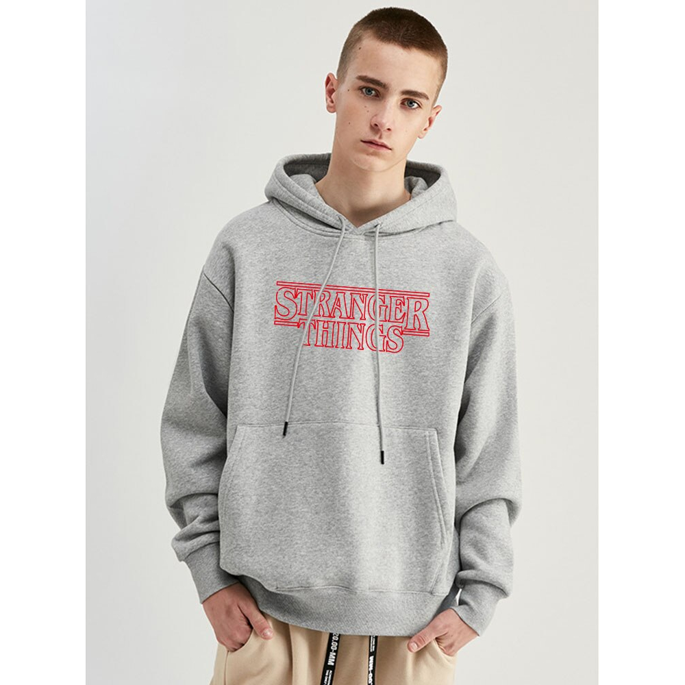 Hoodie HM STRANGER THINGS Pria Wanita Sweater Stranger Things Grey