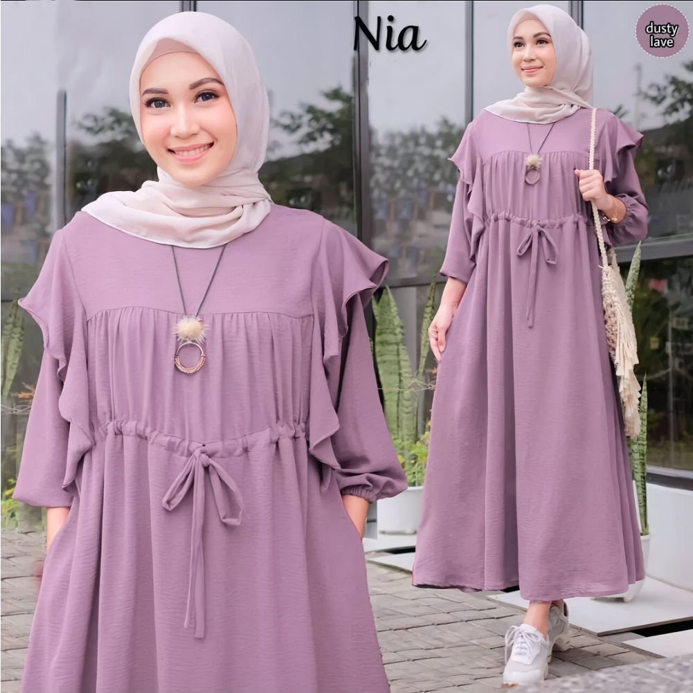 NIA MIDI DRESS BAHAN CRINCLE AIRFLOW / GAMIS WANITA TERBARU DAN KEKINIAN