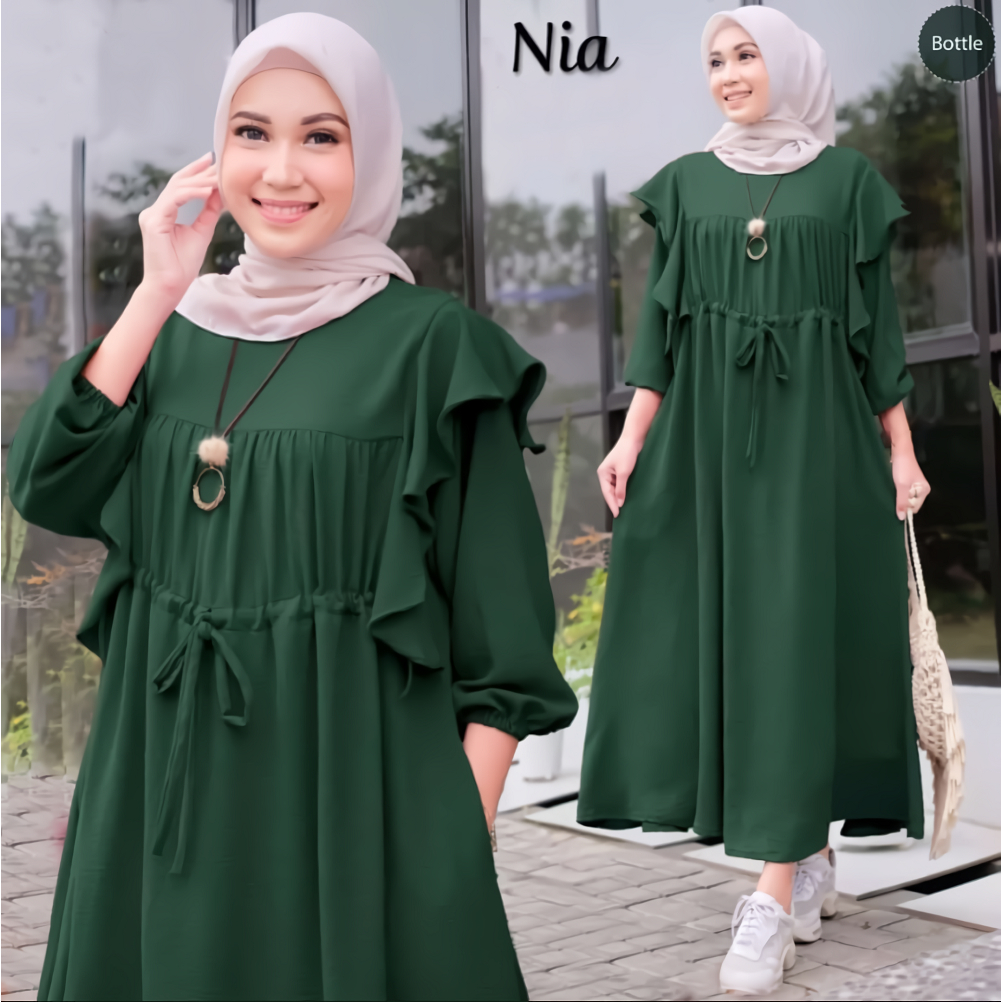 NIA MIDI DRESS BAHAN CRINCLE AIRFLOW / GAMIS WANITA TERBARU DAN KEKINIAN