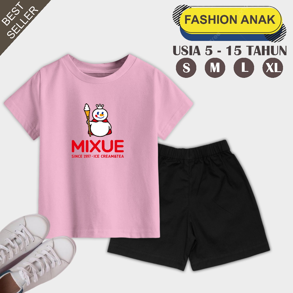 Setelan Anak Usia 5 - 15 Tahun Unisex Motif Mixue 1997 Bahan Katun Terry Tebal dan Lembut