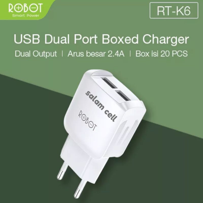 Charger ROBOT RT-K6 2,4A Dual Output Original Garansi