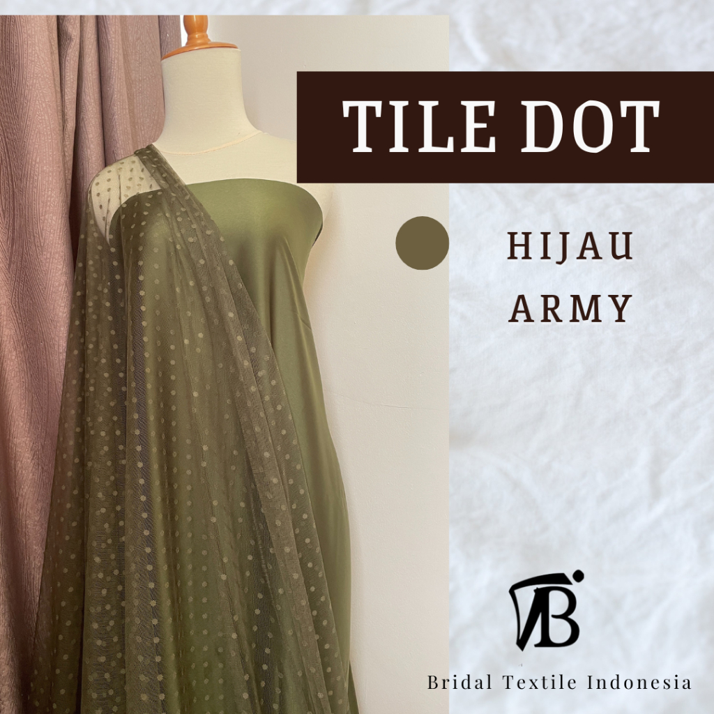 Kain Bahan Soft Tile Tille Tulle Dot Dotty Polkadot Halus Original Premium Luxury Warna Hijau Army A