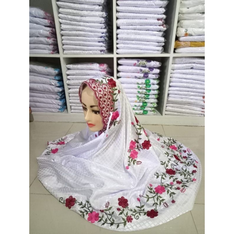 Mukena Terusan Semi Sutra Bordir Mukena Lajuran Semi Sutra Bordir