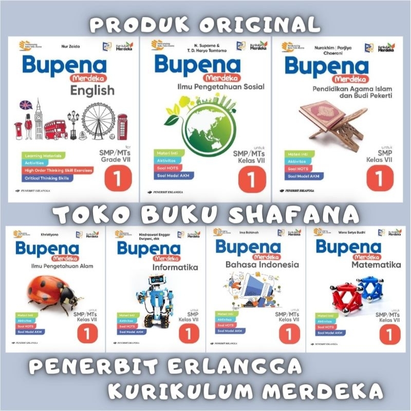 Buku Bupena Merdeka Kelas 7 / 1 SMP/MTs Kurikulum Merdeka Penerbit Erlangga - Matematika Ipa Ips Bahasa English Agama Informatika