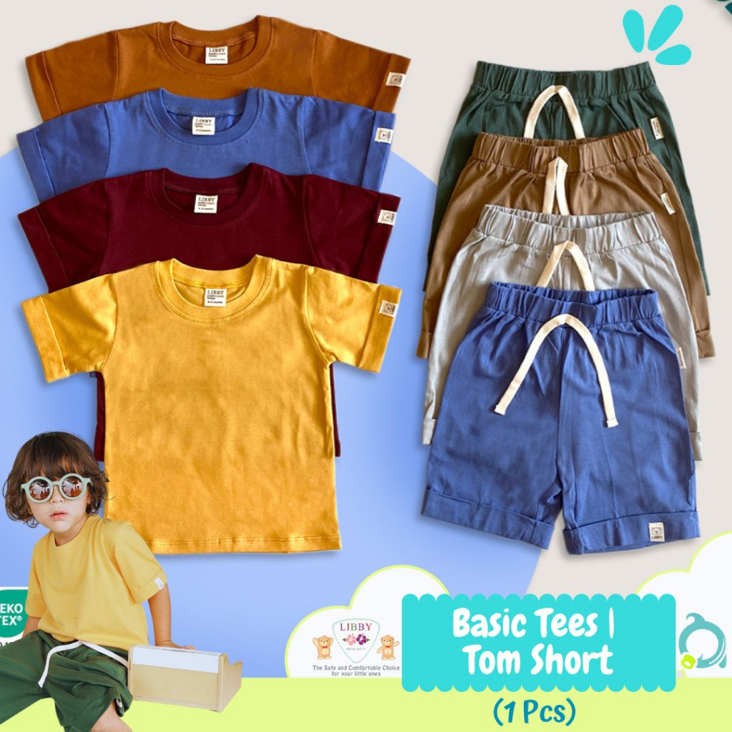 LIBBY Earth Basic Tees | Tom Short  Boy 1-5 Tahun / S | M | L  Kaos Anak (1Pcs /Pack)