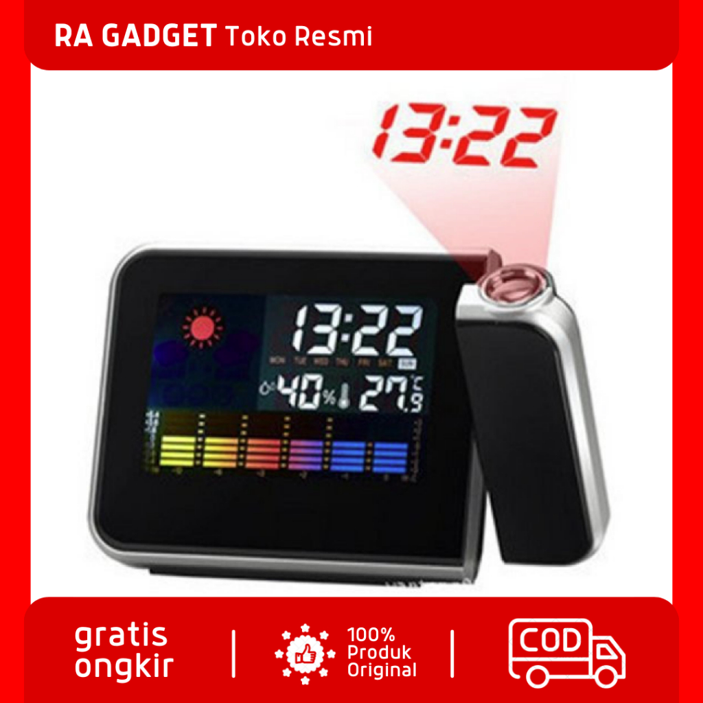 Jam Digital LED Proyektor Penunjuk Cuaca / Jam Digital Meja Ruangan kamar Besar Baterai Unik Usb 3D 