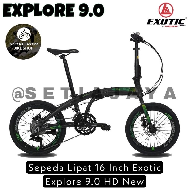 Sepeda Lipat / Folding Bike 16 Inch EXOTIC EXPLORE 9.0 Alloy 9 Speed Rem Hidrolik New