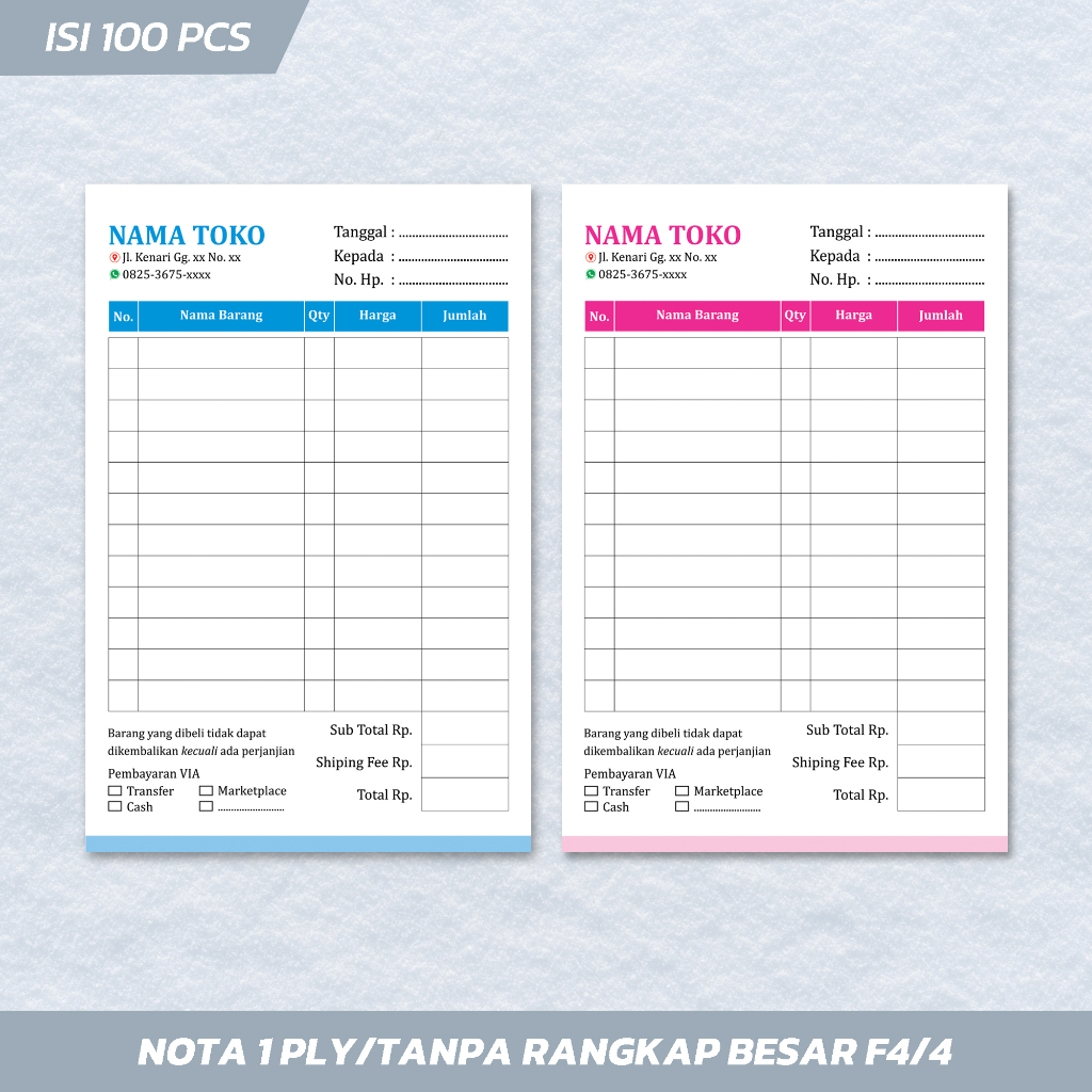 

Nota Satuan Besar F4/4 Tanpa Rangkap Isi 100 Lembar/Buku