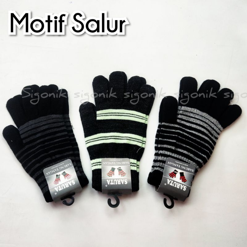 Sarung Tangan Rajut Dewasa Hitam Polos Motif Salur Motor Pelindung Bahan Wol Katun Polyester Spandek Saruta Kerja Proyek Perlengkapan Cewek Cowok Pria Driver Pengemudi Sigonik