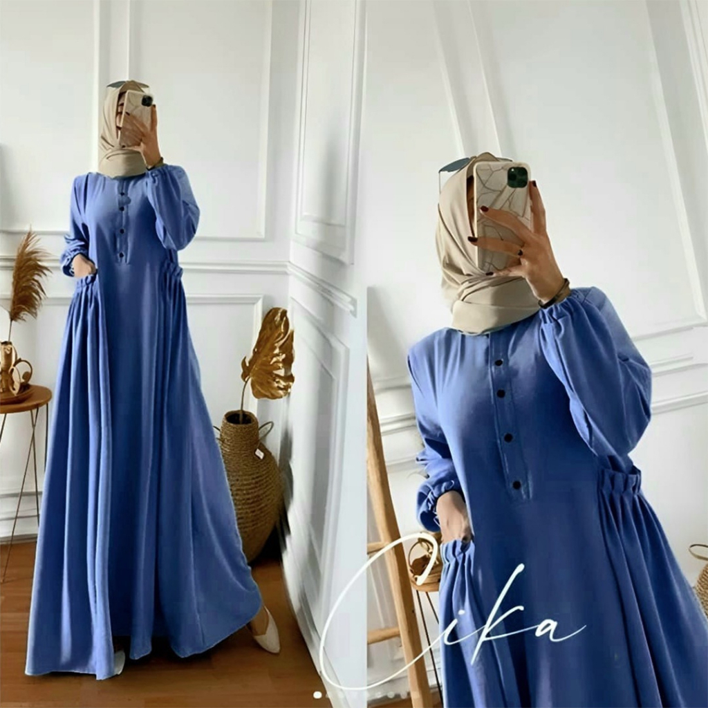 MAY DRESS CIKA FAB AIRFLOW CRINKLE PREMIUM LD 105 PB 140 SAKU KANAN KIRI BUSUI GAMIS LEBARAN