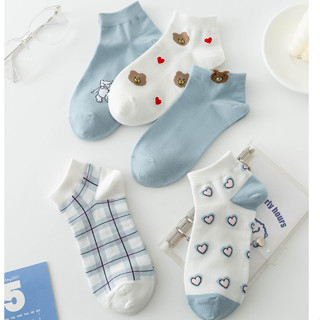 GO!KK1249 Kaos Kaki Motif Beruang Bear Biru Blue Fashion Pendek Ankle Semata Kaki Socks Korean Model Cute