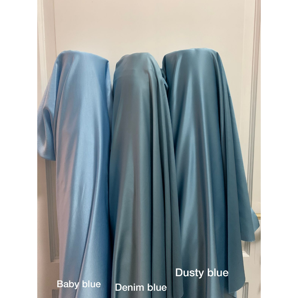 Bahan Satin Maxmara Silk Lux Premium Meteran Mewah Warna Pastel Blue Denim Blue