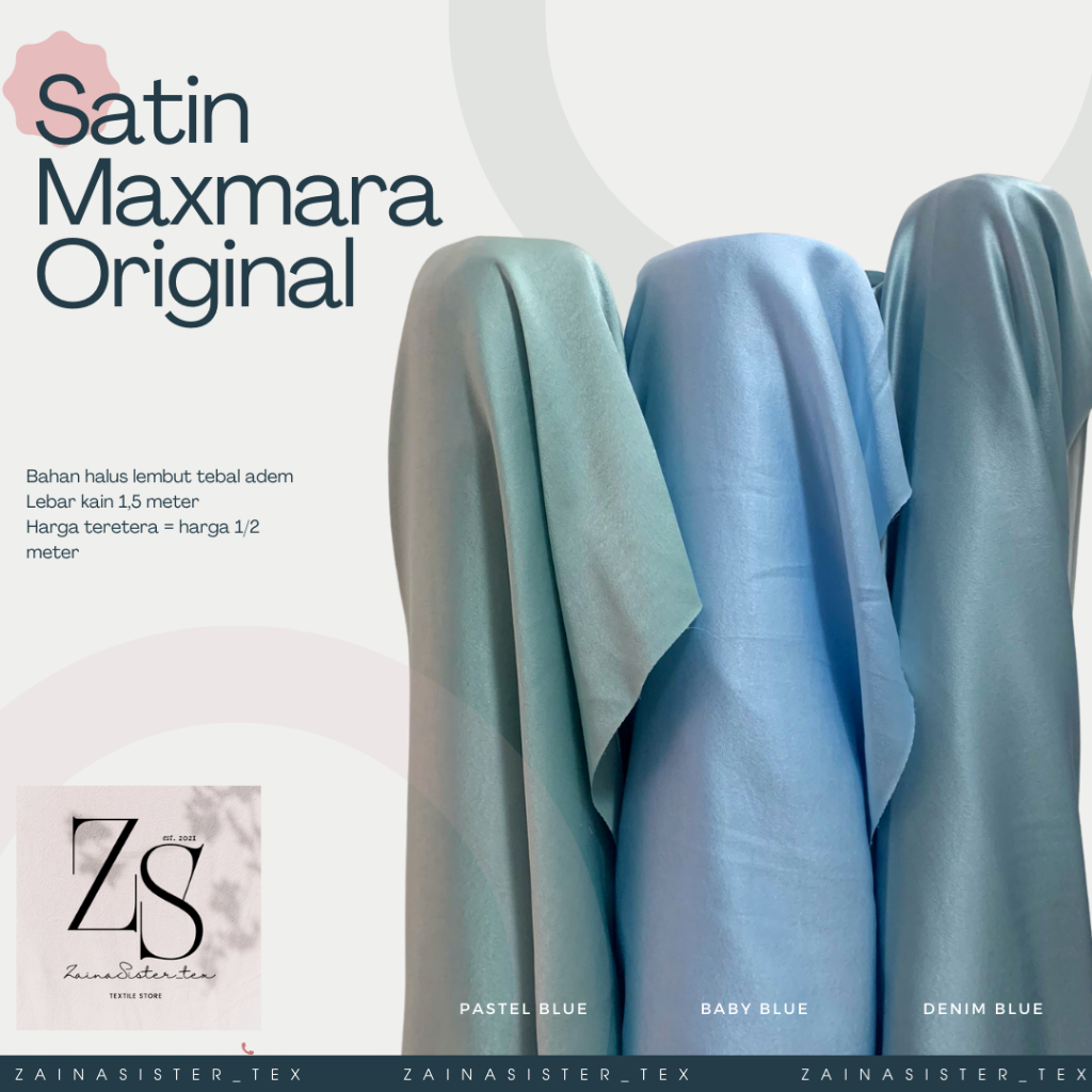 Bahan Satin Maxmara Silk Lux Premium Meteran Mewah Warna Pastel Blue Denim Blue