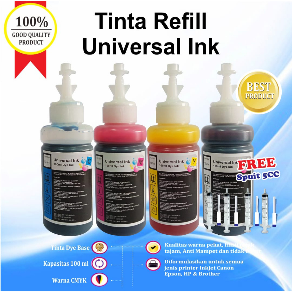 Tinta Refill HP 46 678 680 685 703 704 802 803 Dye Ink 100ml + Spuit