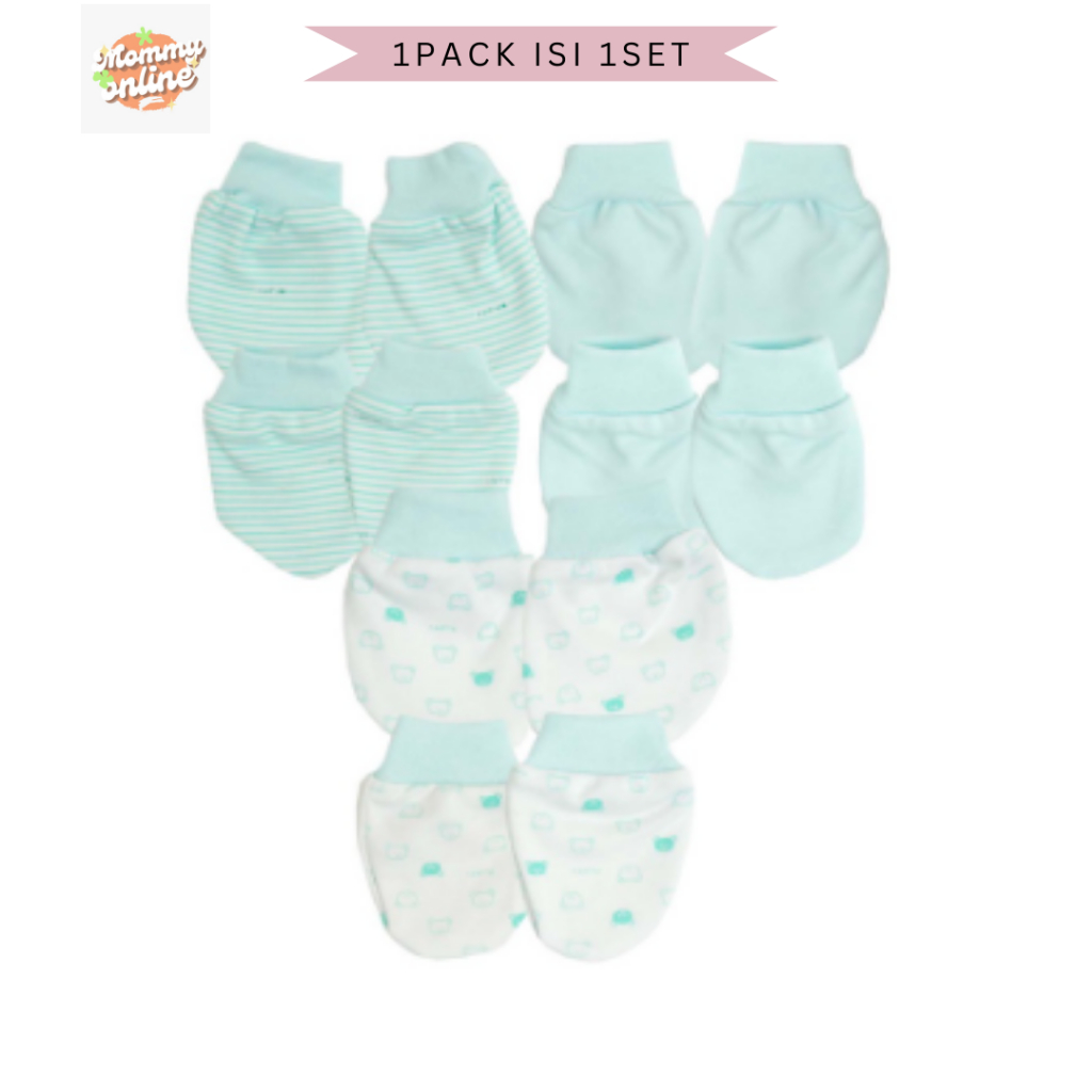 [MOMMYONLINE] Fluffy Sarung Tangan Kaos Kaki Bayi RIB STKR / KARET SERUT STK Fluffy 1 Set Newborn 0 - 3 bulan Warna Biru / Kuning / Hijau (Tosca)