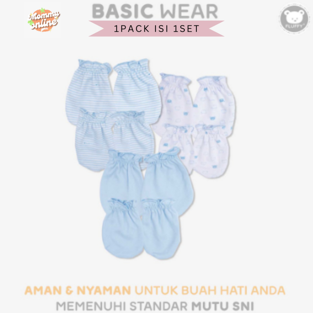 [MOMMYONLINE] Fluffy Sarung Tangan Kaos Kaki Bayi RIB STKR / KARET SERUT STK Fluffy 1 Set Newborn 0 - 3 bulan Warna Biru / Kuning / Hijau (Tosca)