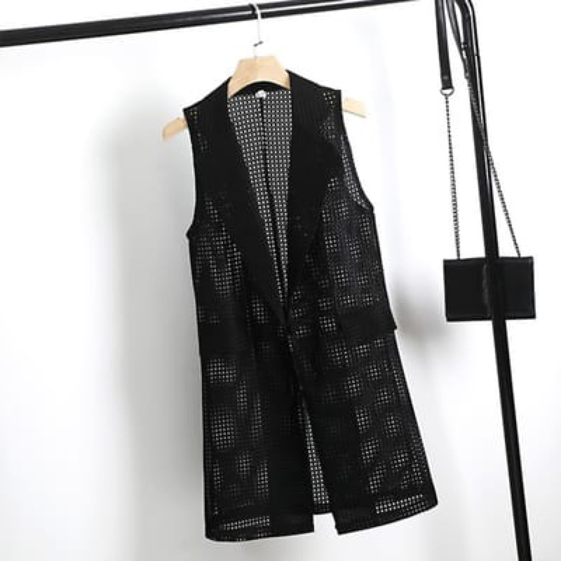 Outer Sleeveless LONG Jaring / blazer jaring jala / harajuku style