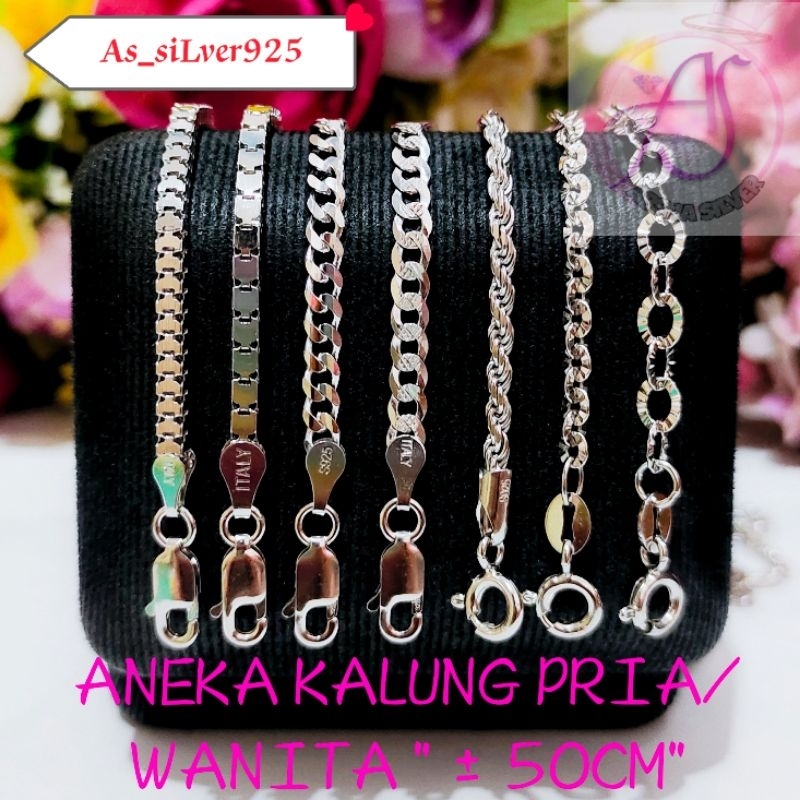 KALUNG PERAK ±50CM PRIA WANITA ASLI SILVER 925 LAPIS MAS PUTIH - KL RANTAI