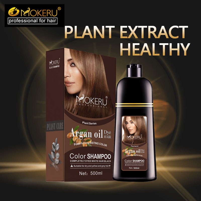 Original Mokeru Shampoo Argan Oil / Shampoo Semir Pewarna Rambut Herbal Alami 500ml Black/Dark Brown Hair Dye Shampoo