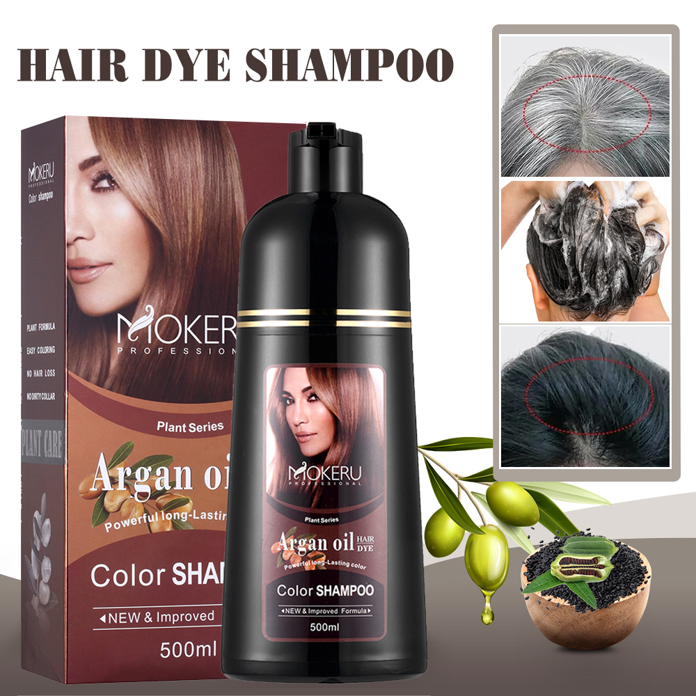 Original Mokeru Shampoo Argan Oil / Shampoo Semir Pewarna Rambut Herbal Alami 500ml Black/Dark Brown Hair Dye Shampoo