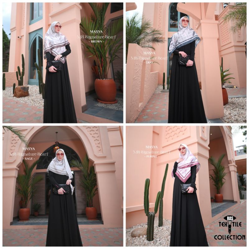 Kerudung Krudung Hijab Jilbab Scarf Segi Empat 4 Voal Premium Warna Sage Green - Hijau - Ungu - Abu - Coklat - Pink - Brown - Grey - Purple Motif Printing Masya Syari Original MADENIA SYARI By MASYA