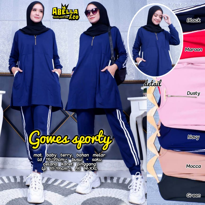 GOWES SPORTY / 20.7 / BAHAN BABYTERRY / LD 110-120 CM / ALLSIZE JUMBO / SETELAN WANITA / ABELLA