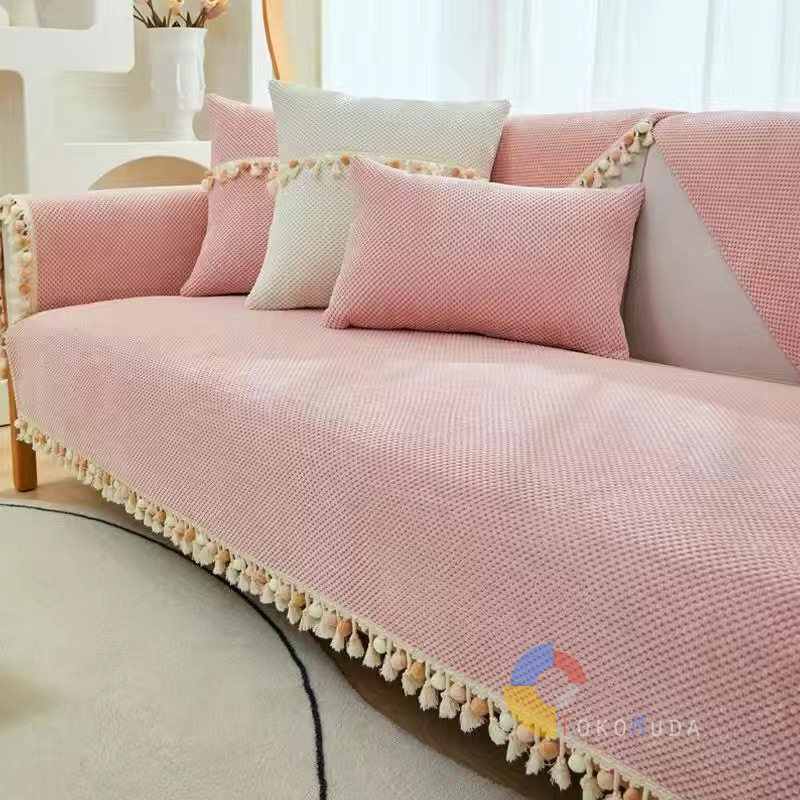 TOKOMUDA COD Cushion Mat cover Sofa Ruang Tamu Non-Slip Sofa Cover dengan Rumbai Universal Dekorasi Rumah