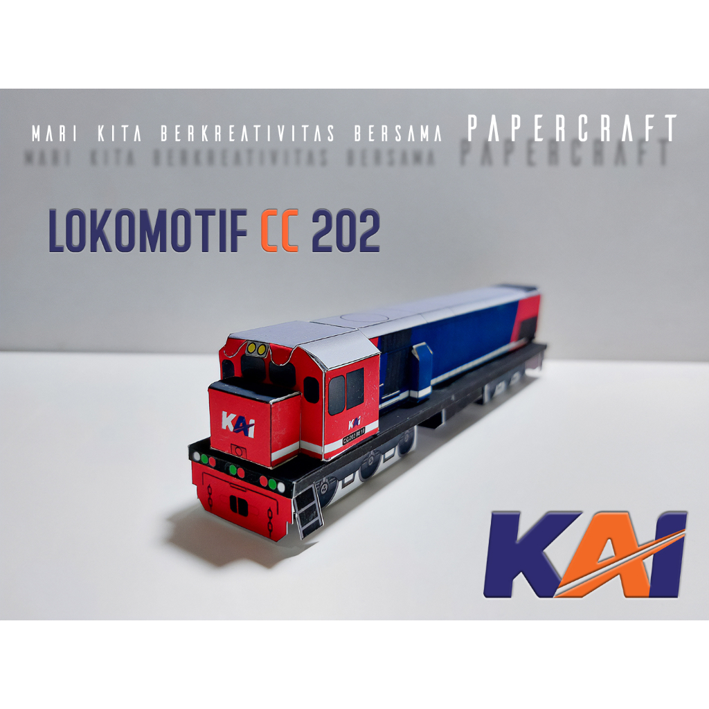 3D Papercraft Kereta Api Indonesia Lokomotif CC 202 Pola Kertas DIY