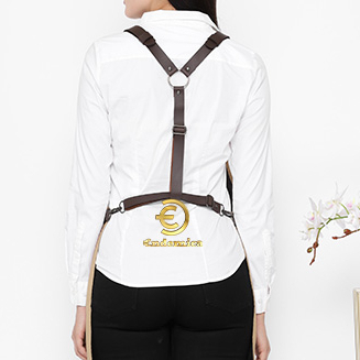 Apron Full Cotton &amp; pu kulit pocket Y strep synthetic leather Warna Khaki/Coffee
