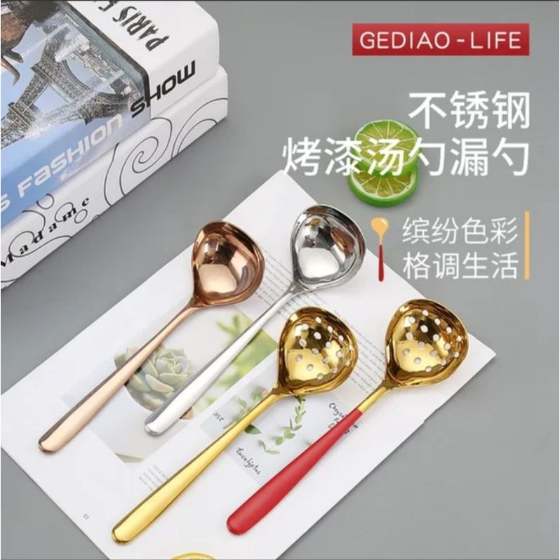 NEXXIO SENDOK KUAH STAINLESS SUS 304 / CENTONG SOP / Soup Spoon Gold / Sendok Sup kuah sayur stainless steel /  Sendok Sup Korea Gold / Sendok Kuah Gold / Sendok Hotpot