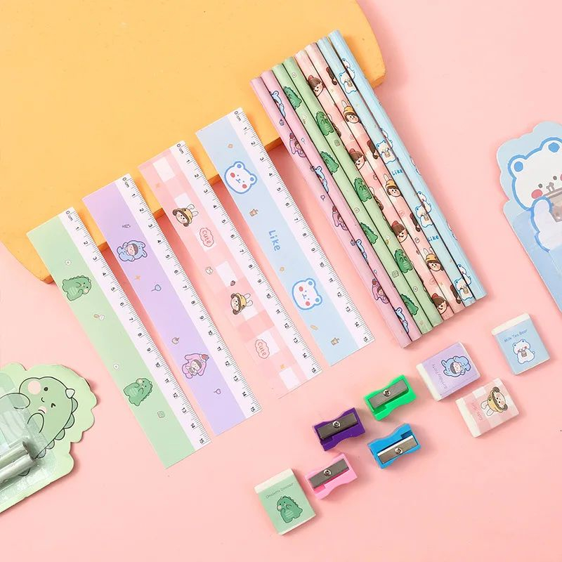 Set Alat Tulis Pensil 5 in 1 Karakter Lucu / Alat Tulis Sekolah  Penghapus penggaris Pensil Serutan Karakter Lucu Import/ Paket Alat Tulis Mini Stationary