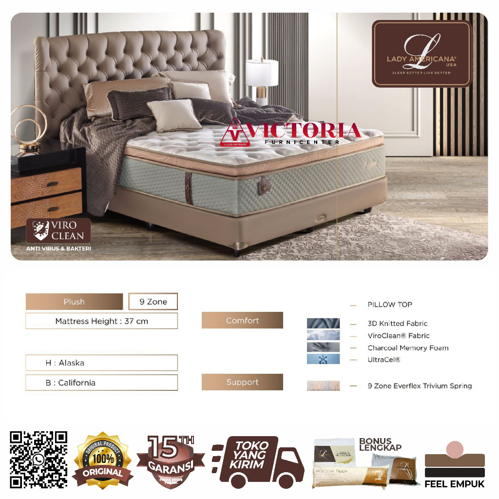 Lady Americana  Excelsior  Fullset Full Set 180 x 200  180x200  Kasur Spring Bed Springbed Termurah 