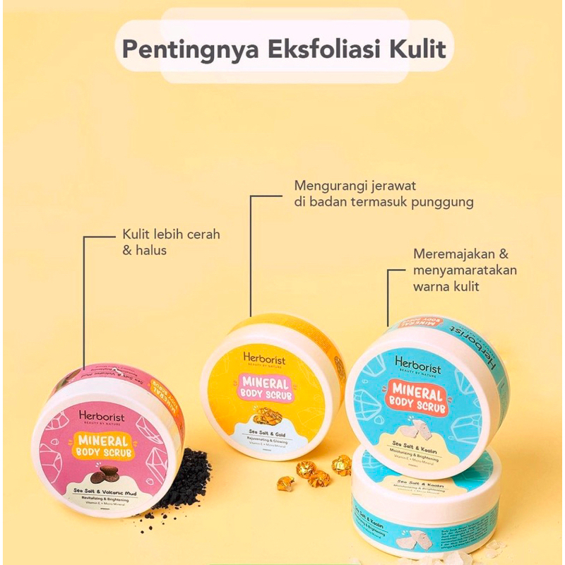 Ningrum - HERBORIST Mineral Body Scrub 200gr | Scrub kaolin | Scrub Volcanic Mud | Scrub Gold | Scrub Pembersih Daki Badan | Original BPOM - 5602