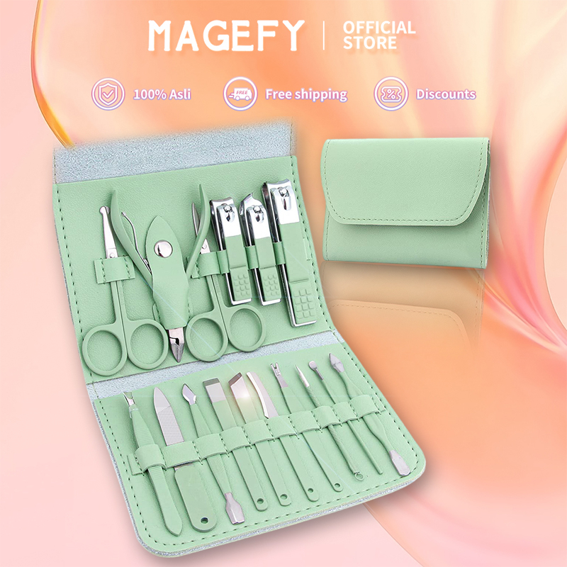 MAGEFY Gunting Kuku Set 16 in 1 Manicure Set Stainless Steel Gunting Kuku Alat Manicure Alat 1421