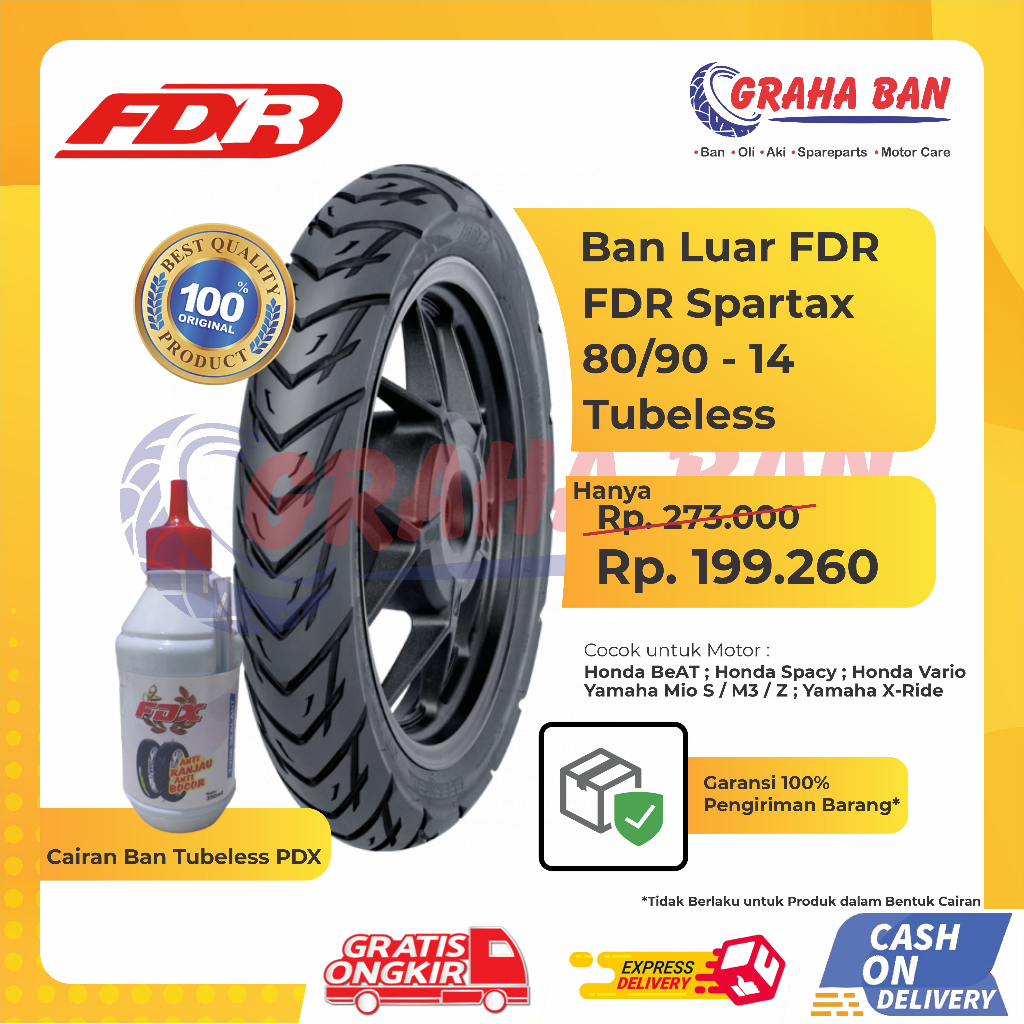 BUNDLING BAN MOTOR TUBELESS FDR SPARTAX RING 14 + CAIRAN BAN TUBELESS / BAN MOTOR ONLY MOTOR HONDA B