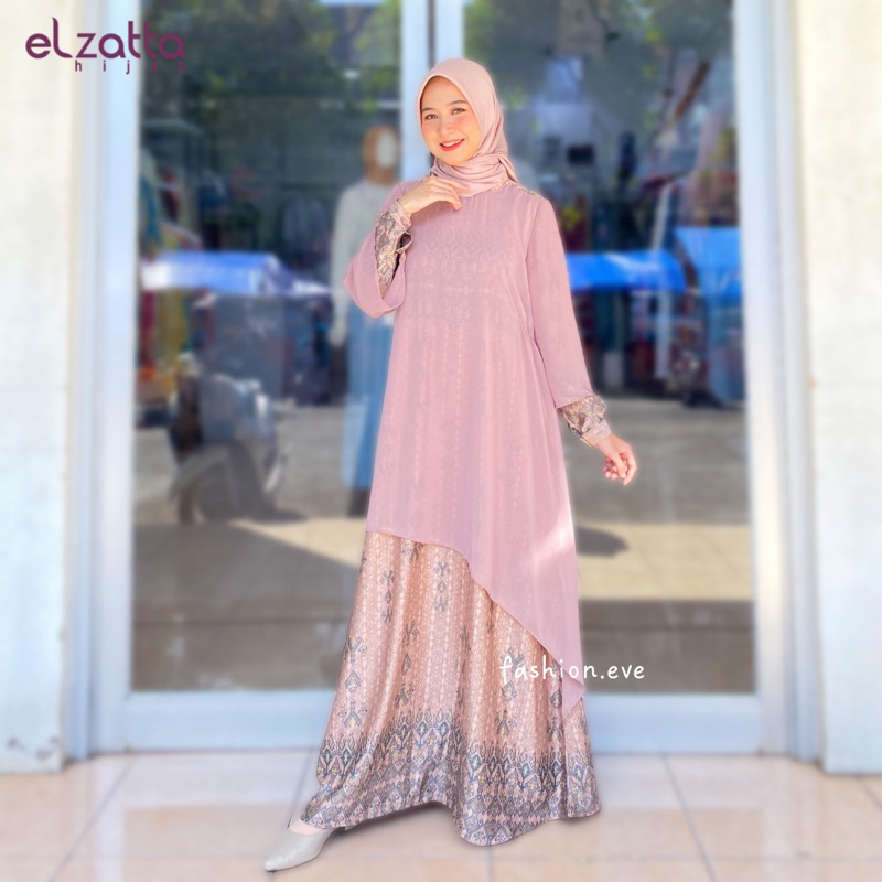 ELZATTA NANJANA SHAYLA GAMIS MOTIF TERBARU WARNA NUDE KEKININ GAMIS KONDANGAN DRESS KONDANGAN ELZATT