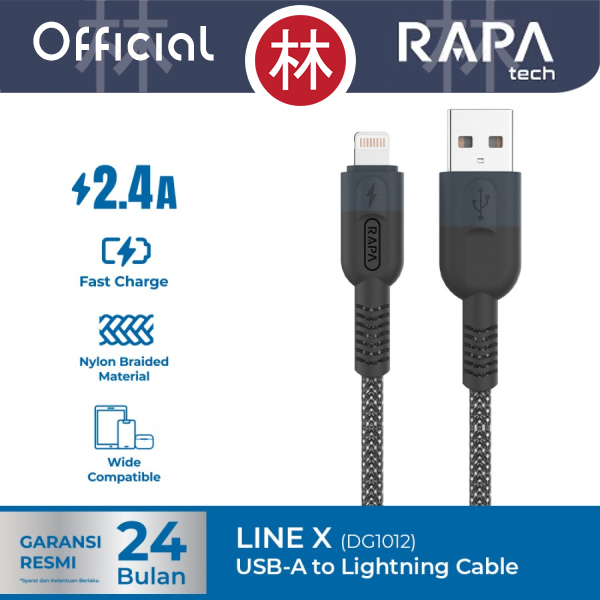 RAPAtech DG1012 - LINE X - USB-A to Lightning Data Cable 2.4A 1M