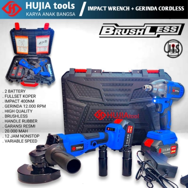 Paket Hemat Impact Wrench Hujia 2221 + Gerinda Baterai Hujia 2521