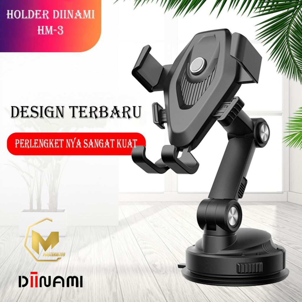 DIINAMI HM-3 Holder hp mobil Dudukan handphone universal original untuk pemasangan di dashboard kaca meja lemari bisa potrait landscape 360 derajat MA4748