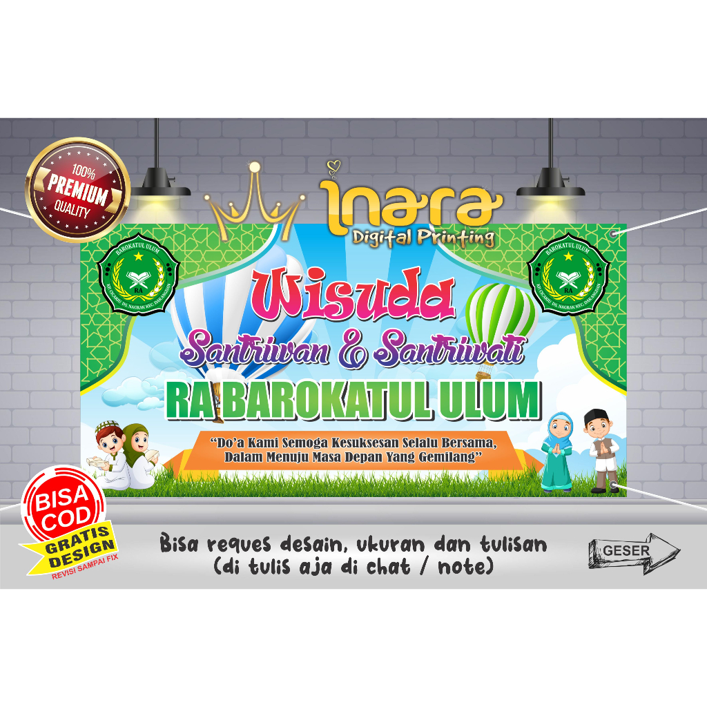 Spanduk WIsuda, Spanduk Pelepasan Siswa, Spanduk Perpisahan, Spanduk Pentas Seni RA/PAUD/TK/SD berba