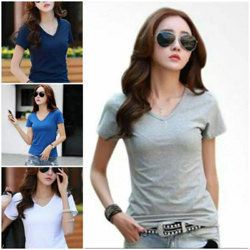 KAOS POLOS KERAH V WANITA CASUAL