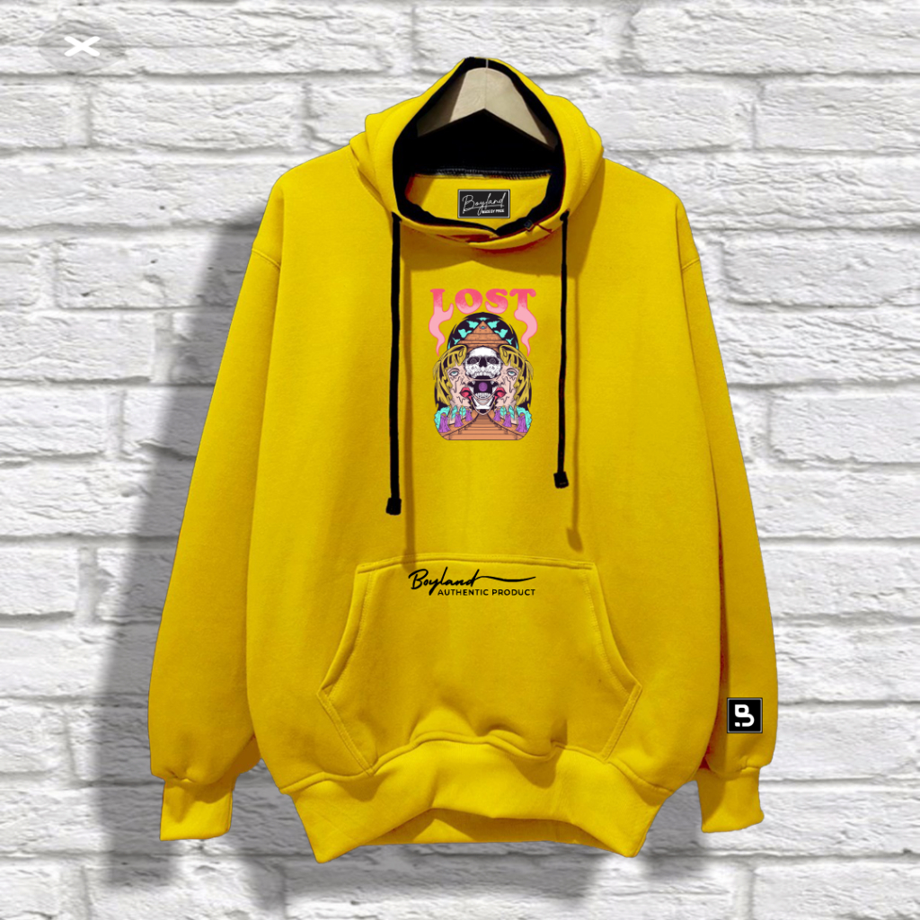 Hoodie Pria Distro Keren Sablon LOST Warna Kuning / Yellow Unisex Cowok Cewek