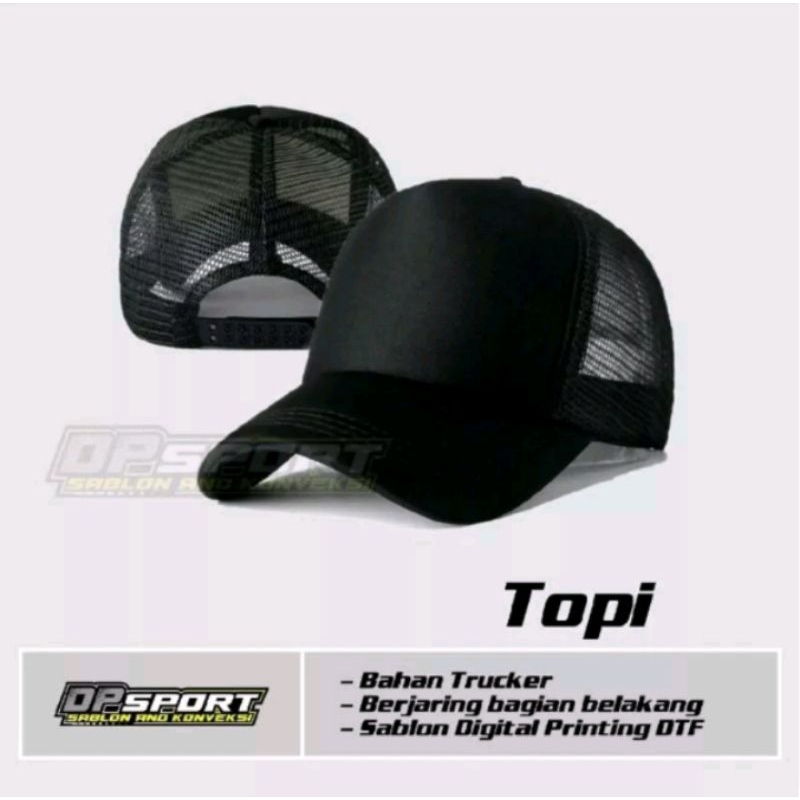 Topi Hitam Polos Topi Trucker Pelindung Panas Dewasa