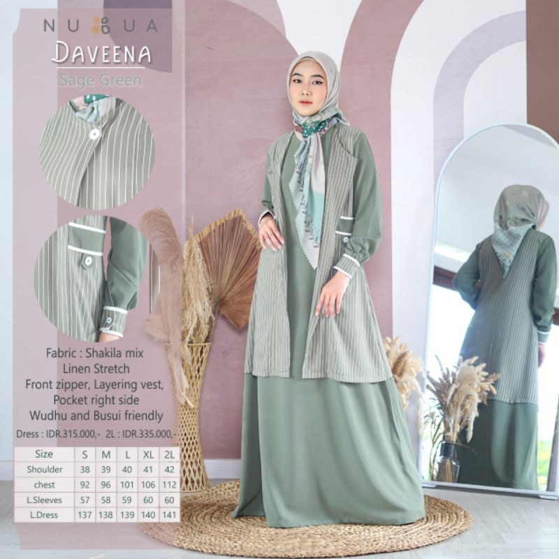 Gamis Daveena by Nubua || Warna Sage Green Size XL