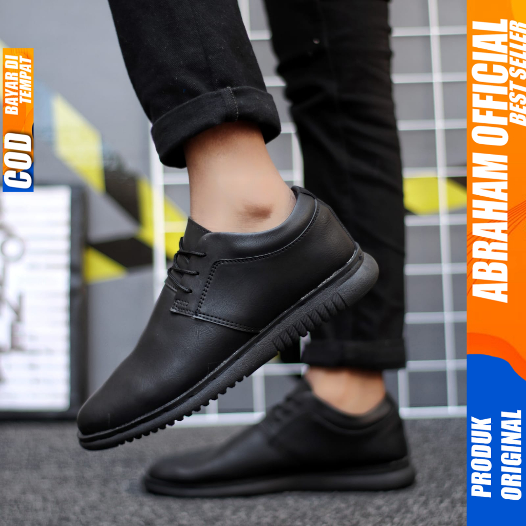 Sepatu Formal Pantofel Casual Kerja Hitam Pria Abraham