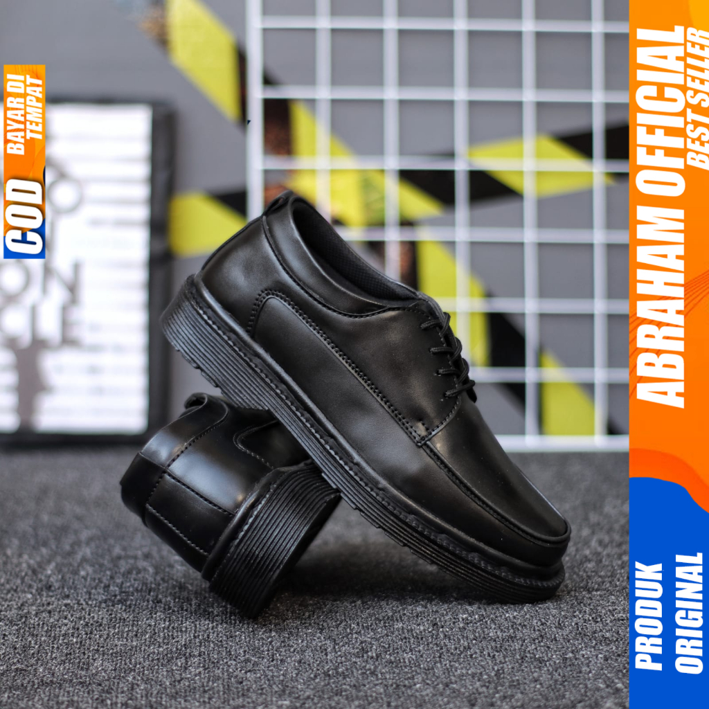 Sepatu Formal Pantofel Docmart Low Boot Kerja Hitam Pria Abraham