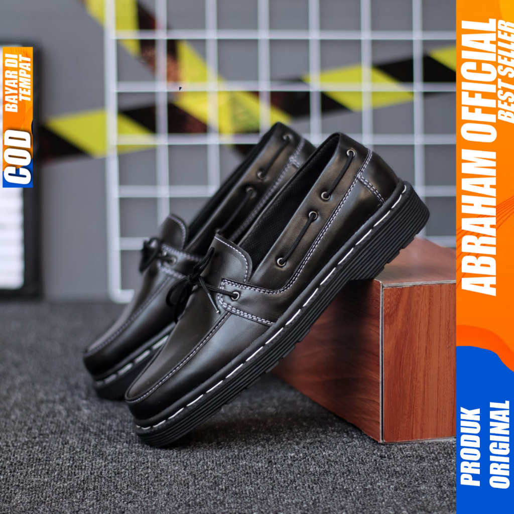 Sepatu Loafers Docmart Formal Pantofel Kerja Hitam Pria Abraham