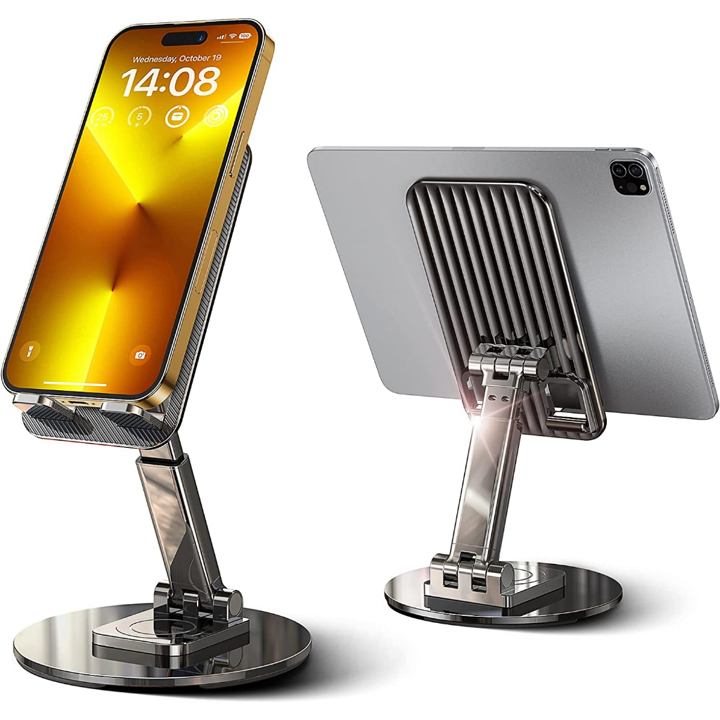 xqxm desktop phone holder standing lapisan dasar aluminium dengan bunyi rotasi mechanical 360 derajat super kuat cocok untuk hp dan tablet