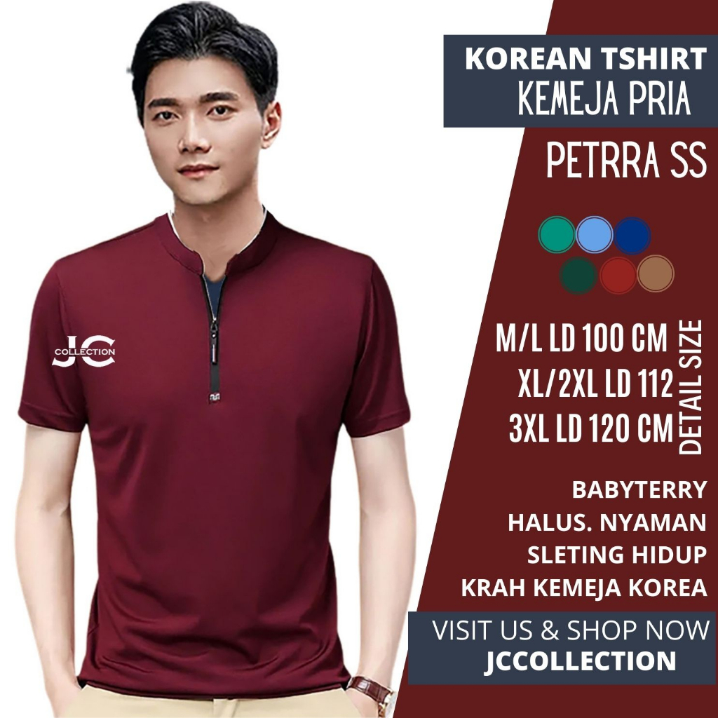 Kaos Lengan pendek Pria Gaya Korea variasi Seleting Petrra SS JCCollections